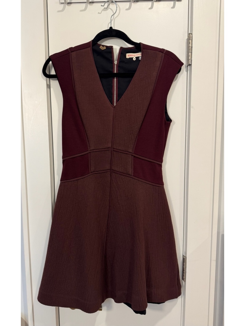 Rebecca Taylor Two-Tone Brown and Burgundy Fit & Flare Dress
